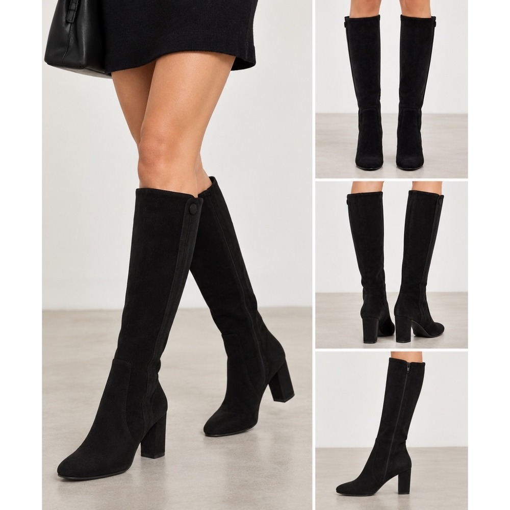 Clarks Tamryn Leaf Black Suede Knee High Block Heel Boots 9M